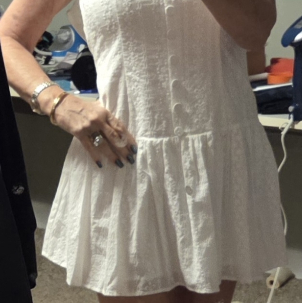 White Button-Front Eyelet Summer Dress